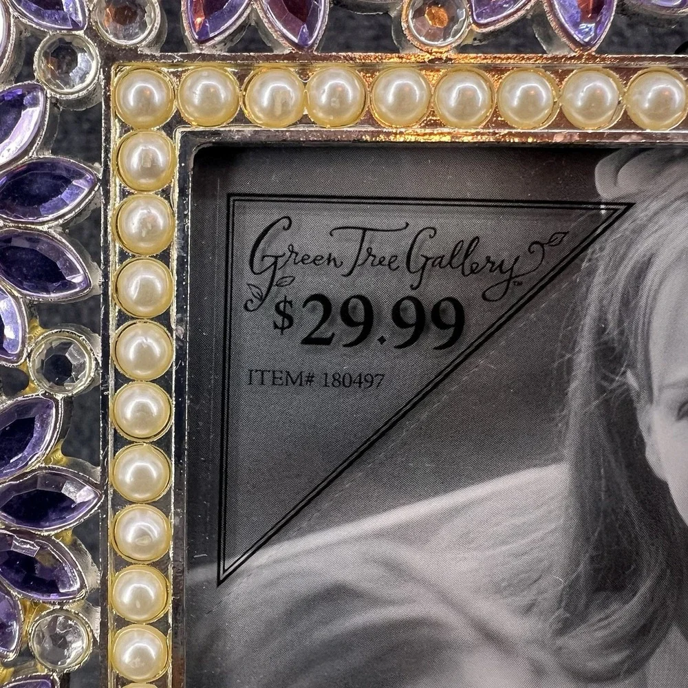 Purple Clear Flowers 4x4 Bejeweled Photo Frame Pearls Green Tree Gallery #180497